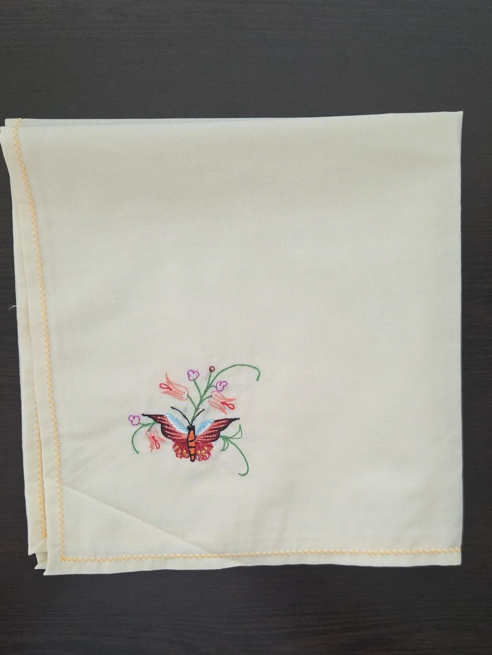 Embroidered Butterfly Cotton Napkin - Cream